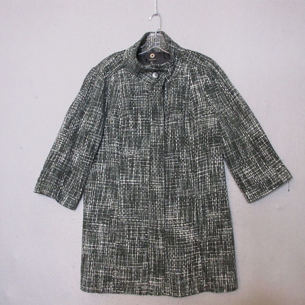 Amber Sun Coat Women Large Top Coat Black Gray 3/4 Sleeve Retro Career NWOT